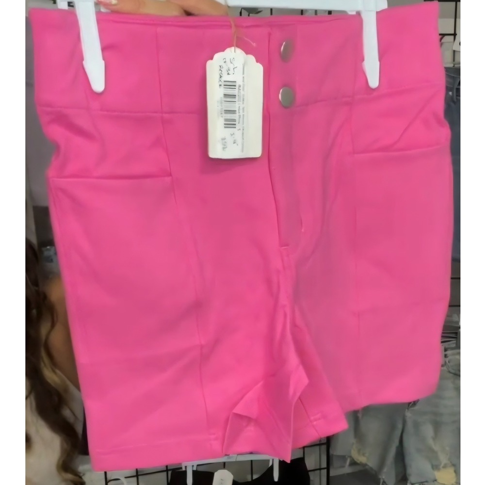 Rae Mode Hot Pink Cotton Twill High Waisted Shorts Womens Medium NEW